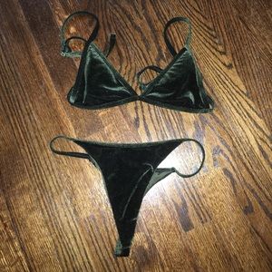 Green velvet bikini set